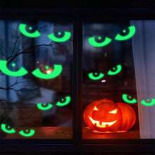 8 对万圣节夜光眼窗贴 - 可拆卸荧光窗饰、万圣节家居墙壁装饰、楼梯彩色贴纸，适用于万圣节/主题派对/音乐节 - 彩色 - 查看 2