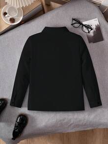 Tween Boy Classic College Style Casual Party Pocket Patch Black Formal Long Sleeve Dress Shirt - Black - View 2