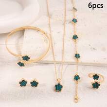 6 件/套韩式五叶花耳环、项链、手链、戒指首饰套装，时尚幸运花和梅花配饰，适合情人节、日常佩戴、节日礼物、妈妈、母亲、母亲节、礼物 - 玫瑰金 - 查看 8