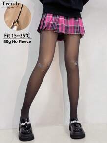 1pc 80g Skin-Tight Pantyhose For Women, High Stretch Tights With Heart, Polka Dot, Leopard, Pink Butterfly, Star, Bow, Black Lip Patterns, Fashionable & Sexy Stockings Suitable For Halloween, Suitable Temperature 15~25°C, Autumn/Winter, E-Girl, Cozy - Black - View 63