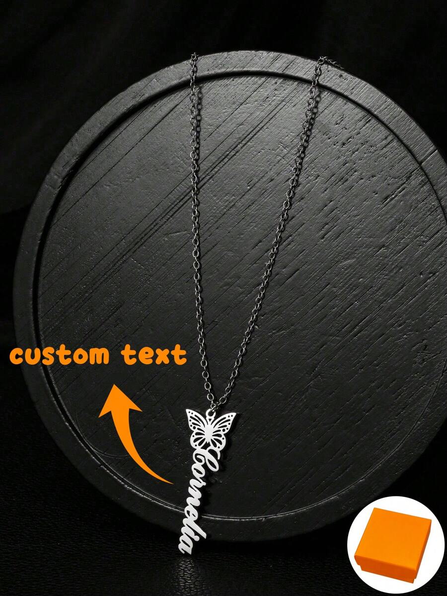 个性化优雅简约奢华轻盈金色蝴蝶与文字可定制项链，生日礼物，个性化礼物，周年纪念礼物，定制珠宝，送给朋友、家人、伴侣的礼物，适合所有场合 - 多色 - 查看 1