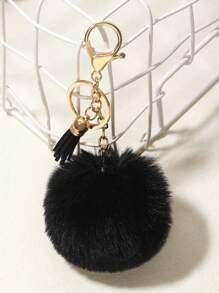 1pc Small Tassel Faux Fur Ball Keychain Car Hanging Accessory
