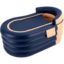 HaroldDol PVC Inflatable Spa Pool, 84 * 140 * 74cm, Foldable Adult Bath Tub With Air Pump, Pool In Summer, Freestanding Bathtub For Home Spa (Orange) - Orange and Blue - View 2