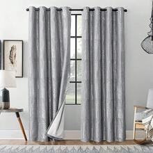 Beige And Black% Blackout Geometric Pattern Curtains, 52 Inch Wide 96 Inches Long 2 Panels, Thermal Insulated Noise Reducing Anti-Rust Grommet Drapes Bedroom Living Room,, Modern Style, Energy-Efficient - 灰色和銀色 - 查看 2