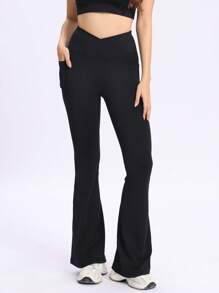 RUNONWHEELS 5 Women Flare Leggings No Front Seam Flare Yoga Pants With Tummy Control Crossover High Waist And Wide Leg Butt Lift Line