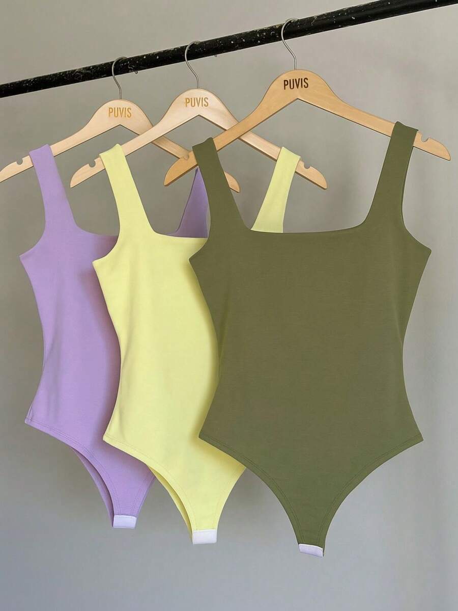 Kit 3 Body Bori Women's Tank Top Thick Strap Basic Casual Blogger Suplex Various Colors - Lilac/Yellow/Military Green - View 1