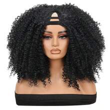 卷曲 V 部分假发升级版 U 部分假发高品质合成假发编织无胶 V 形假发非洲卷发假发不脱落自然色 18 英寸