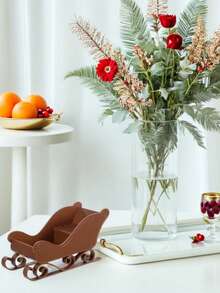 2pcs/1pc Santa's Sleigh Miniature Landscape Display Decoration Gift, Snowman Reindeer Sleigh Container Suitable For Christmas, Christmas Eve, Theme Party, Shopping Mall, Home Decor, Surprise Gift For Loved Ones, Friends, Perfect Party Favor