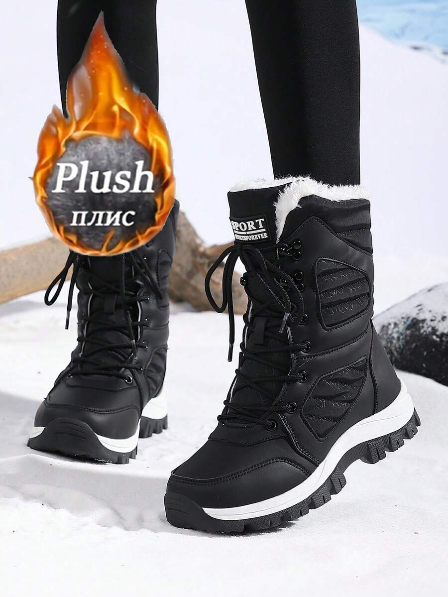 Botas de senderismo de invierno para mujer, botas de nieve casuales y de media pantorrilla para exteriores con suela antideslizante y cordones, zapatos de trekking elegantes y de moda. Marca Zapatos de senderismo de alta gama para mujer, botas de nieve de alta gama para mujer, zapatos deportivos de montaña para senderismo, camping, escalada, botas de nieve de suela gruesa y cálida, talla 36-43