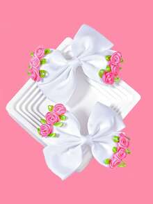 2 件粉色玫瑰花蝴蝶结发夹，可爱甜美的日常配饰 - 彩色 - 查看 8