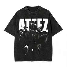 BREATHABLE COOL SUMMER Ateezs T Shirt Hip Hop Washed Cotton HarAJsuku T-Shirt Novelty Men Women Tops Streetwear Graphic Tees Women Summer Loose T Shirt - 黑色 - 查看 1