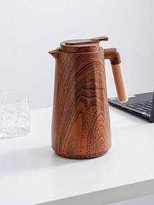 1 Stück 1000ML/33,8oz Vakuumisolierte Flasche, langanhaltend Glaseinlage, Kaffeekanne mit Druckknopfspender und Holzgriff, geeignet für Büro, Hotel, Restaurant, Studentenwohnheim
