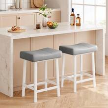 Juego de 2 taburetes de bar con asiento tapizado en PU, taburetes de cocina, taburete moderno de 61 cm sin respaldo, altura de mostrador para isla de cocina. - Gris - Ver 3