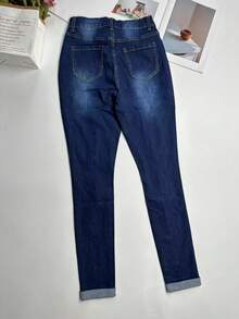 Women's Fitted Distressed Button Front Pocket Jeans - Dark Wash - View 7