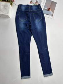 Women's Fitted Distressed Button Front Pocket Jeans