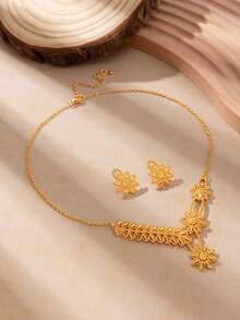 3 件 24K 金迪拜风格女士时尚珠宝项链，沙特阿拉伯珠宝 - 金色 - 查看 3