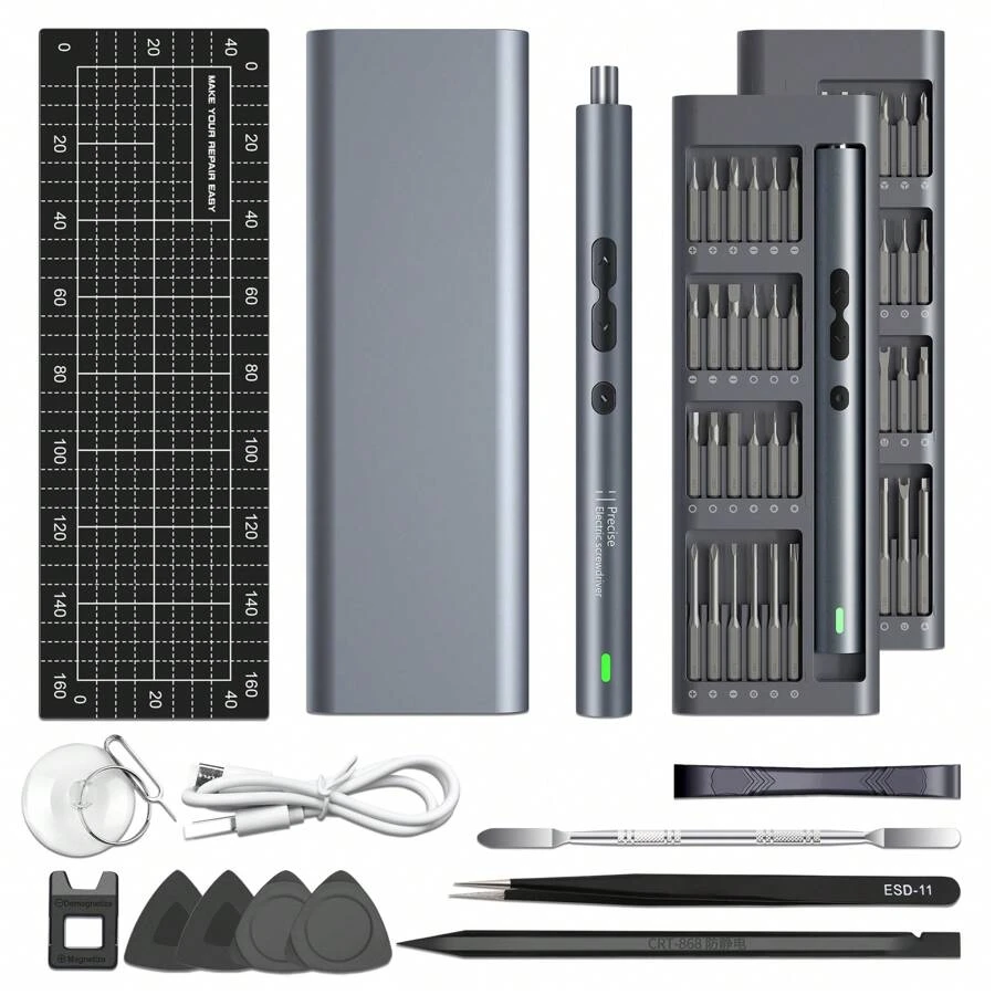 62 In 1 Electric Screwdriver Set Precision Handle Portable Pen Power Tool Kit Rechargeable Wireless Cordless Magnetic Mini Small Bits For Mobile Cell Phone Watch Repair Home Household USB Type-C Micro Laptop PC Multi-Functional