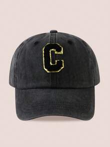 1pc Women/Men 26 Letter Baseball Cap, Washed Brim Sun Hat, Suitable For Outdoor Activities And Daily Wear, UV Protection - Black Gold Label-black Washed Cap - View 13