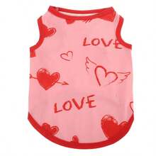 1 件宠物背心，粉色字母和心形设计，透气高弹力狗衣服，夏季
