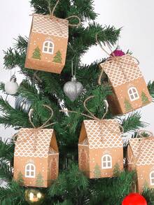 10/20pcs Christmas House Shaped Gift Boxes With String, Gingerbread House Paper Party Favors Boxes, Festive Holiday Gift Containers For Home Decor, Winter New Year Gifts, Christmas Tree Decor