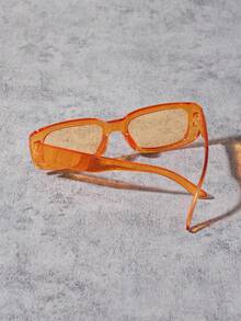 1 件男士亚克力休闲矩形时尚灰色时尚眼镜，适合夏季海滩度假、日常服装搭配和节日礼物 - 橘色 - 查看 3