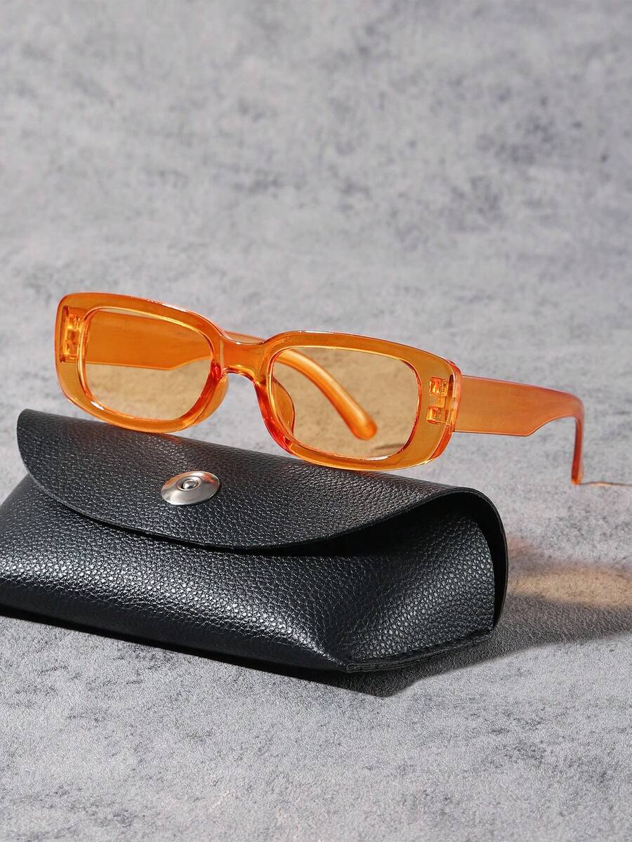 1 件男士亚克力休闲矩形时尚灰色时尚眼镜，适合夏季海滩度假、日常服装搭配和节日礼物 - 橘色 - 查看 1