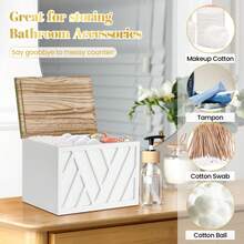 Tampon Holder For Bathroom Decor, Feminine Product Organizer With Lid,Tampon Storage, Wood Pad And Tampon Organizer For Toilet Organizer, Bathroom Accessories Box For Girl Stuff - Khắc trắng - Xem 3