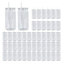 AGH Plastic Cup 16oz Clear Mason Can With Clear Lids For Summer Cold Drinks UVDTF 50 Pack - Clear With Clear Lids,50pack - View 1