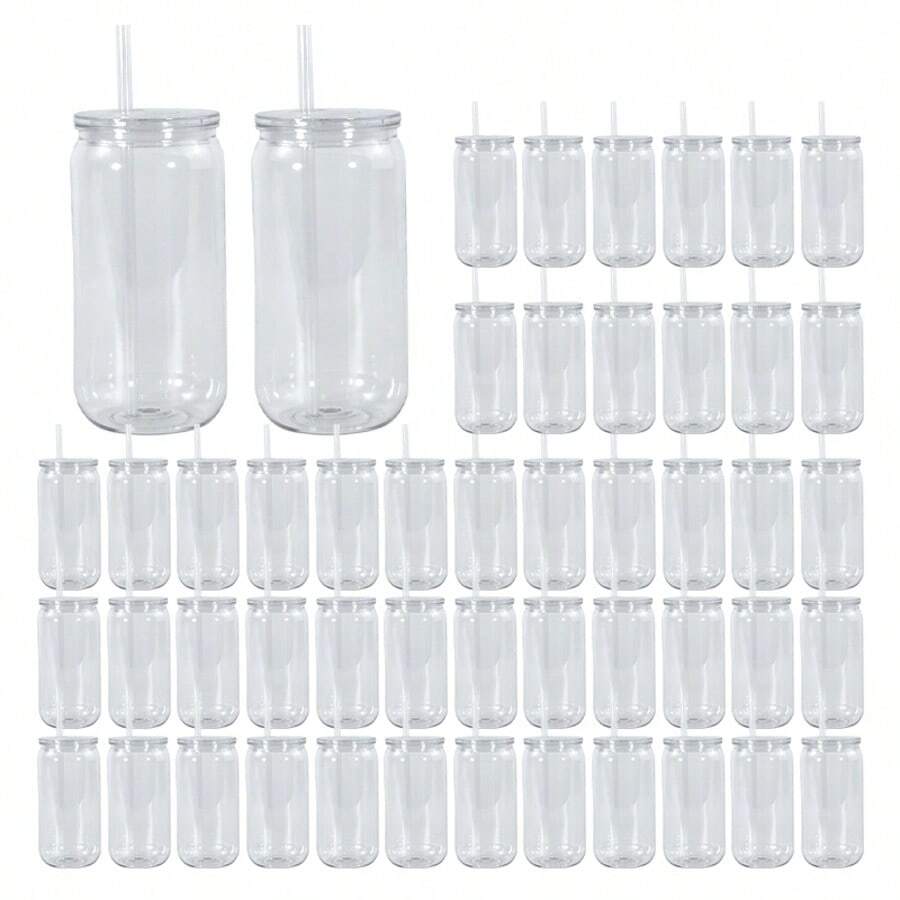 AGH Plastic Cup 16oz Clear Mason Can With Clear Lids For Summer Cold Drinks UVDTF 50 Pack - Clear With Clear Lids,50pack - View 1