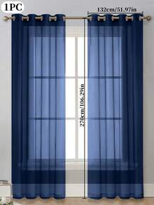1pc Transparent Solid Color Window Screen, Great For Living Room And Bedroom Decoration - Navy Blue - View 23