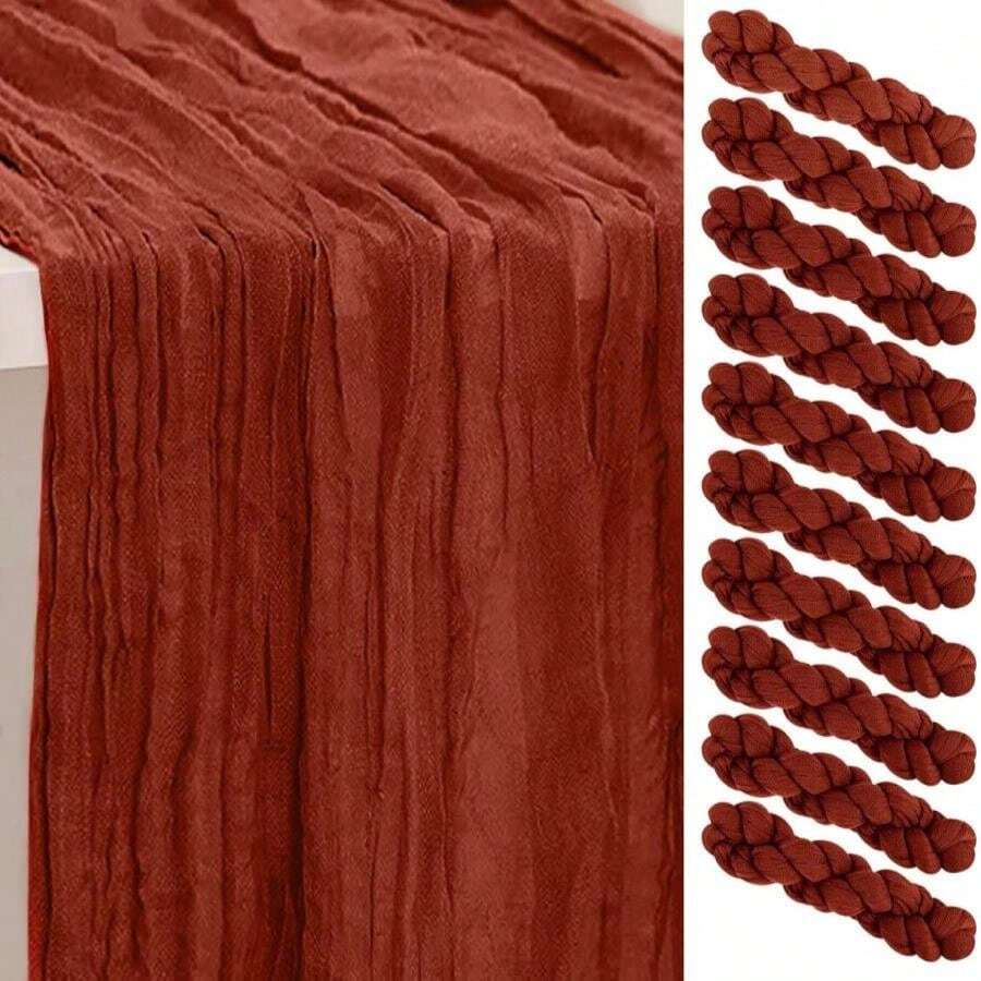 6 Pack Terracotta Cheesecloth Table Runner 35x120 Inch 10Ft Rustic Gauze Cheese Cloth Thanksgiving Table Runner Sheer Cheesecloth Table Runners For Wedding Party Bridal Shower Decoration - Terracotta - View 1