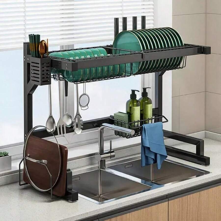 Dish Drainer Dishes Organizer Hanging Sink 65cm - 黑色 - 查看 1
