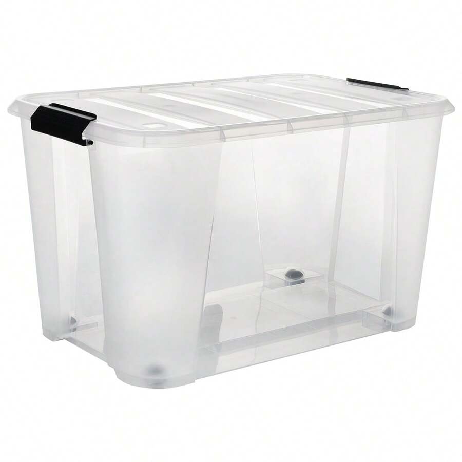 1 Caja Organizadora Transparente Apilable con Tapa y Broches 32 litros, Contenedor Transparente Multiusos Grande de Almacenamiento con Tapa Hermética. Ideales para Ropa, Juguetes, y Artículos del Hogar. - TRANSPARENTE - Ver 1