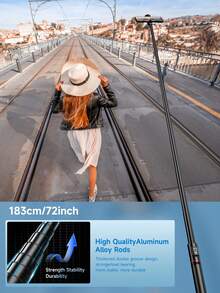 TOKQI 超长 183 厘米/72 英寸三脚架自拍杆稳定可伸缩铝合金三脚架带无线遥控器适用于全身摄影大型拍摄视频兼容各种设备型号