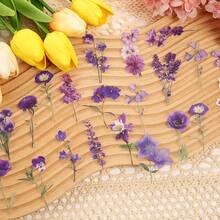 [40 fogli/confezione di adesivi per fiori viola impermeabili] 40 fogli di decorazioni floreali in PET impermeabili, confezione singola da 40 pezzi, adatti per etichette di scrapbooking, diari, cancelleria, album fotografici, confezioni di materiali