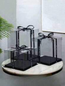 1pc Party & Holiday Gift Box, 4-In-1 Multi-Layer Gift Storage Box (Includes 1pc 2.5cm Wide X 3 Yards Long Ribbon) - Black - View 1