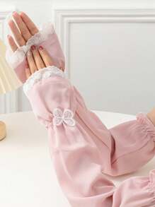 1 双女士宽松加大码蕾丝纯色防晒袖套，时尚蝴蝶设计，适合夏季户外