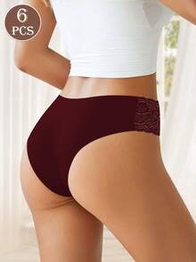 MEIYATING 6条装 女士低腰蕾丝边透气薄款内裤 纯黑色 - 彩色 - 查看 3