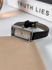 1 szt. damski zegarek w minimalistycznym stylu vintage, elegancka prostokątna tarcza, modne złote wskazówki, swobodny i szykowny damski zegarek na rękę, wodoodporny, luksusowy kwarc, odpowiedni do szkoły, na imprezę, do pracy, w podróży i na co dzień - Czarne - Zobacz 9