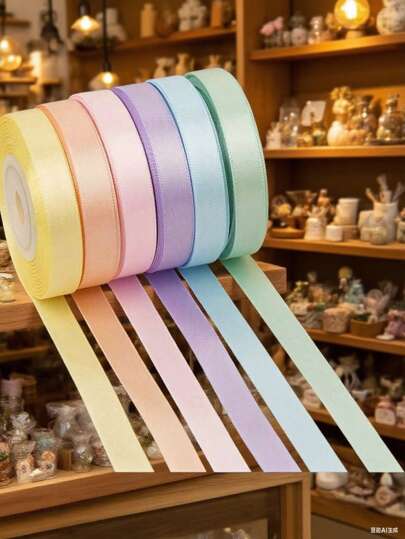 طقم 6 لفات من 1 بوصة من قماش الساتان الباستيل هدية عبوة من سمك الستان لحزم السفر والأعياد والحفلات والزفاف وديكورات حفلات التخرج - 30 ياردة