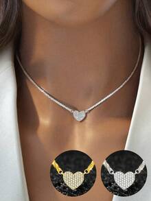 1件925纯银奢华闪亮立方氧化锆心形吊坠项链 - 轻盈优雅的颈链，适合日常佩戴、约会、晚宴和派对，是送给她的理想礼物 - 愛心項鍊 - 查看 2