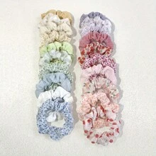 10pcs Floral Pattern Hair Scrunchies - Soft Elastic Hair Ties With Assorted Muted & Vibrant Flower Designs, Non-Slip Women Hair Accessories For Ponytails, Buns, Cute Hairstyles, Minimalist Aesthetic Design, Comfortable Material, Ponytail Holders, Hair Elastics, Hair Rubber Bands, Hair Rope