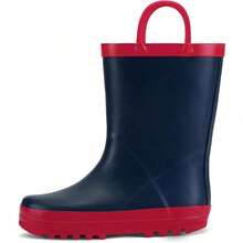 Kids Rain Boots Waterproof Printed Rubber Boots With Handles - 海軍 - 查看 1