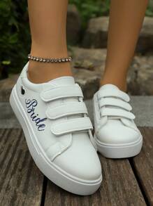 Breathable Soft Sole White Sneakers, Versatile White Shoes With 2025 Hook And Loop Flat Student Sneakers For Women