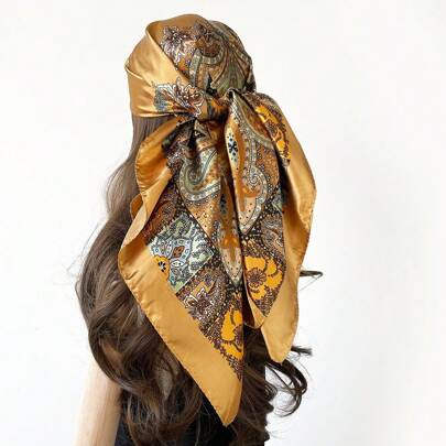 Cashew Pattern Silk Scarf For Women  Versatile Shawl Cross-Border Imitation Silk Headscarf 90Cm Square Scarf