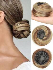合成发髻 马尾辫 发髻 甜甜圈 接发 弹性松紧带 深棕色 女士