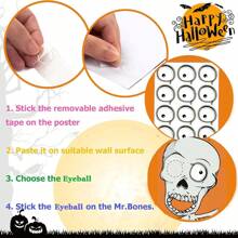 Juego de fiesta de Halloween "Pega los ojos en el Sr. Hueso", con póster de esqueleto y 24 pegatinas de ojos, que se puede usar como suministros y juego de fiesta de Halloween