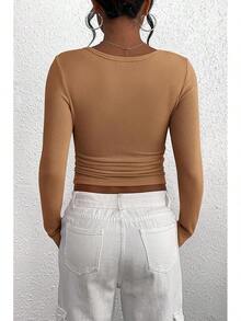 Women's 2026 Fall Long Sleeve Henley T Shirts Button Ribbed Knit Slim Fit Basic Tops Blouse Casual Outfits/Vacation Outfits Women/Valentine Outfits For Women - 淺駝色 - 查看 2