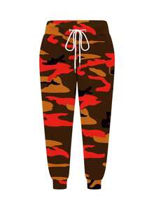 Plus Size Women's Camouflage Print Drawstring Casual Pants Spring - Orange - View 3