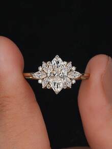 1pc Classic & Elegant Horse Eye Snowflake Ring, Engagement/Holiday Gift, S925 Sterling Silver Fine Jewelry - Horse Eye Snowflake Ring - View 3